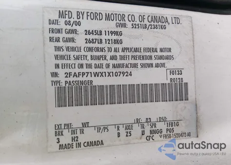 2001 Ford Crown Victoria Police Interceptor z USA, uszkodzony, nr VIN 2FAFP71WX1X107924